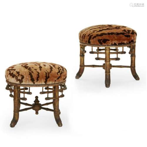 A pair of French gilt faux bamboo tabourets