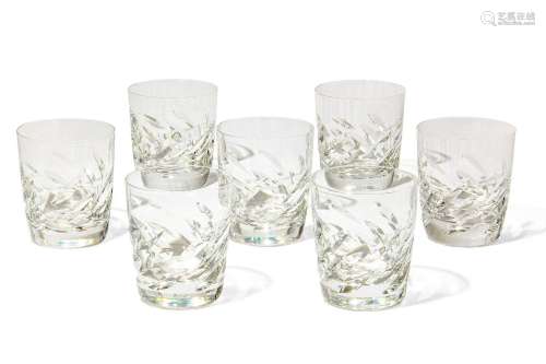 Seven Lalique glass Artois old fashioneds
