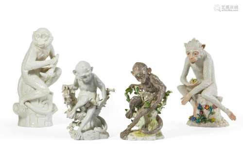 Four Continental porcelain models of monkeys