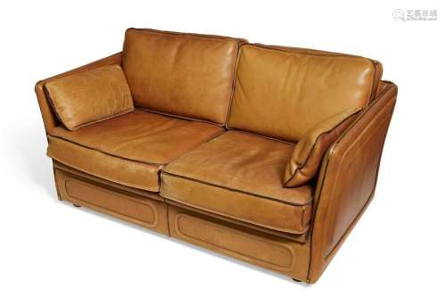 A chrome & brown leather Modernist sofa