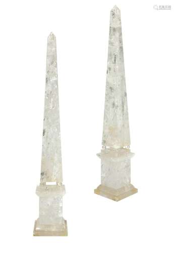 Pair of Neoclassical style rock crystal obelisks