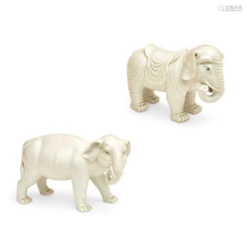 Two Chinese white glazed porcelain elephants