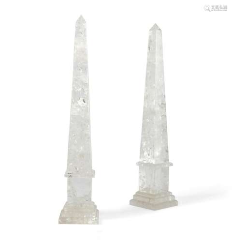 Pair of Neoclassical style rock crystal obelisks