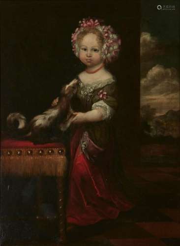 Dutch School, Portrait of a girl with spaniel