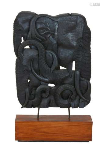 An African blackwood relief of elephants