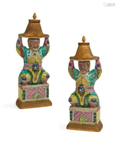 Pair Chinese Famille Verte porcelain performers