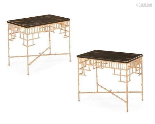 A pair of Chinoiserie style faux bamboo tables