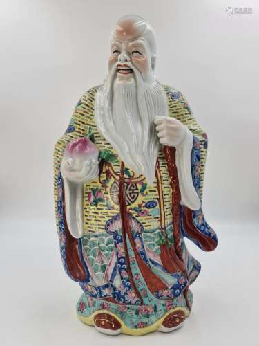 Important Shou Lao en porcelaine de Chine. Manque la branche...