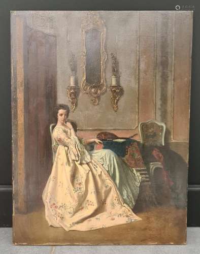 Auguste SERRURE (1825-1902)., La rêverie., Huile sur panneau...