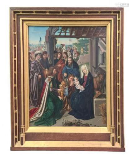 Scène de nativité. , Huile sur cuivre dans le goût des primi...