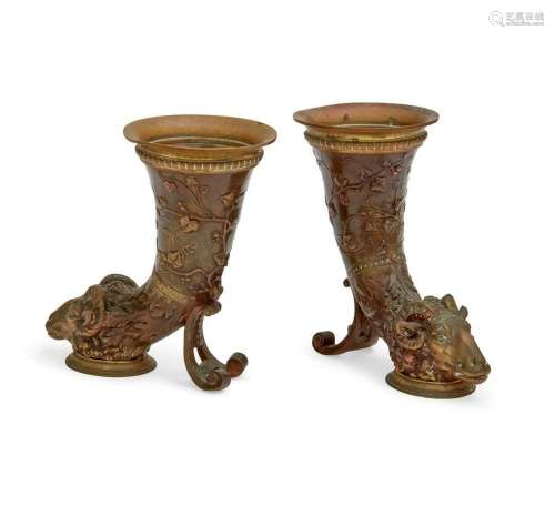 A pair of Baroque style bronze cornucopia vases