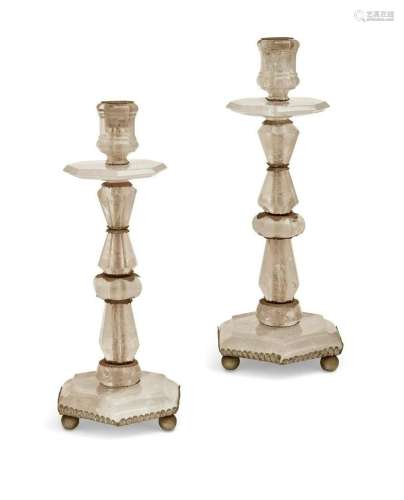 A pair of large Baroque style rock crystal candlesticks