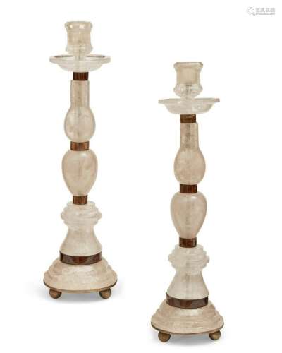A pair of Baroque style rock crystal candlesticks