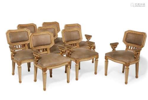 Eight Thomas W. Morgan Inc Loire dining armchairs