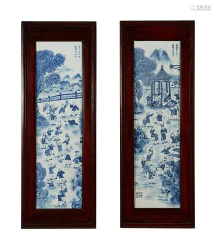 Four Chinese blue and white porcelain panels