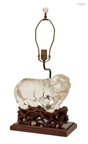 Chinese rock crystal model of a temple lion lamp
