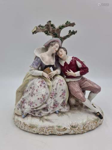 Groupe romantique en porcelaine de Meissen., Ht : 28 cm., Ev...