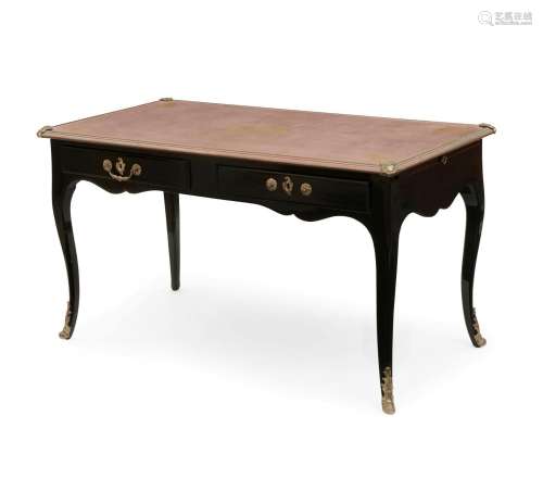 A Louis XV style ebonized bureau plat
