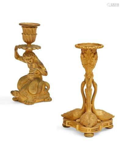 Two Continental gilt bronze candlesticks