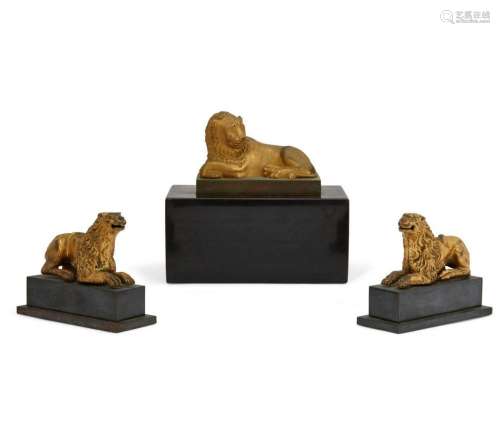 Three Continental gilt bronze models of lions
