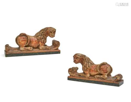 A pair of Italian Baroque models of lions
