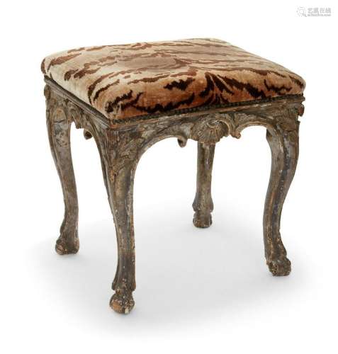An Italian Rococo silvered wood stool