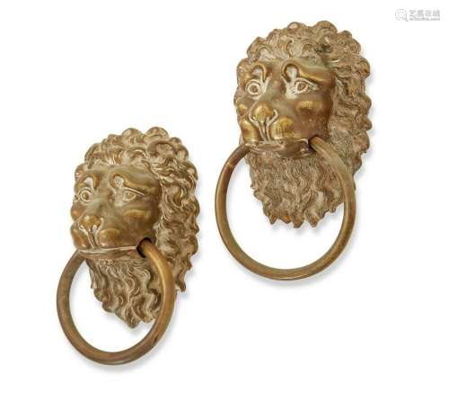 A pair of Continental bronze lions mask handles