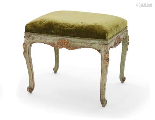 An Italian Rococo parcel gilt grey painted stool
