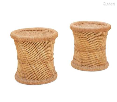 A pair of Indian bamboo and rope Mooda stools