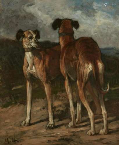 British School, Two greyhounds in a landscape