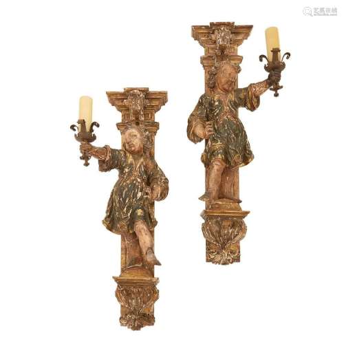 Pair of Italian Baroque style figural wall lights