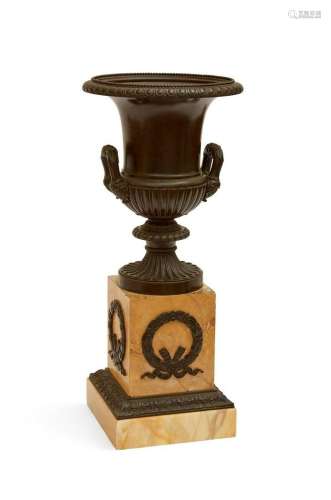 A French bronze and marble urn