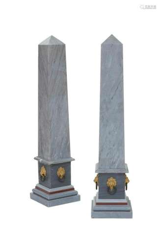 Pair Neoclassical style mixed marble obelisks