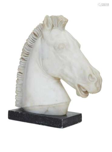 An Italian white marble model of a horse head