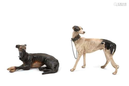 Pair of Italian terracotta models of greyhounds