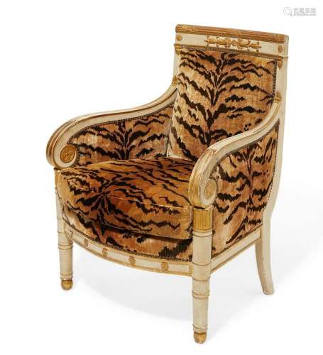 Directoire parcel gilt and white painted bergere