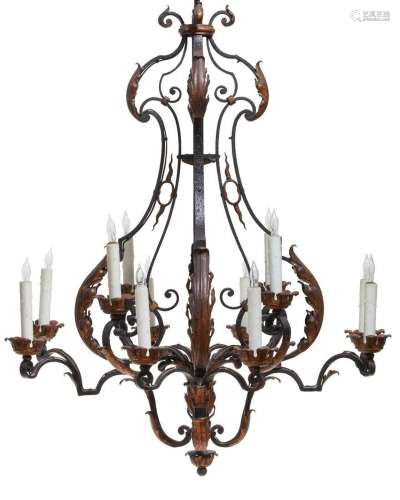 A Continental Baroque style iron chandelier