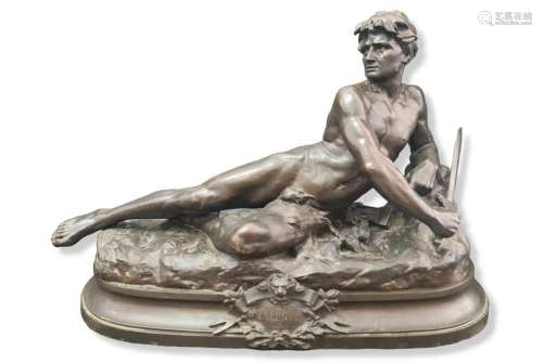 Léon BONDUEL (1857-1928)., Important bronze à patine verte f...