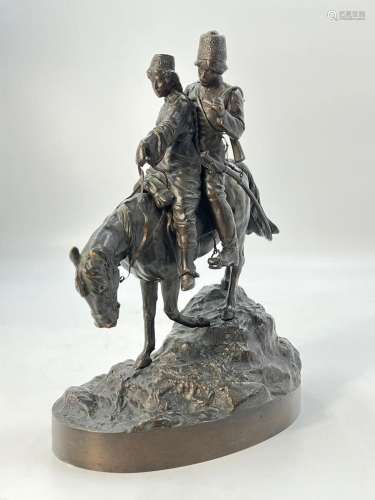 Moritz WOLFF (1854-1923)., Couple de russes sur leur cheval....