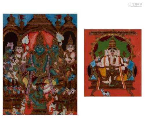 Two Indian devotional reverse paintings on glass