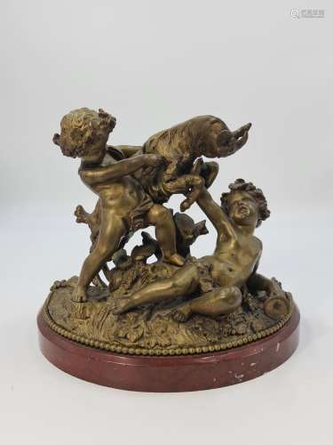 MOREAU (1832-1926)., Groupe en bronze à l’allégorie de Bacch...