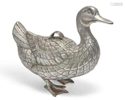 A life size Portuguese silver duck box