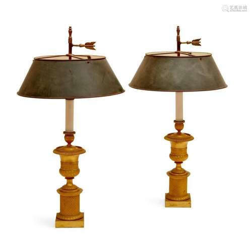 A pair of Empire style urn form lamps