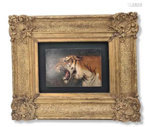 Gustave SURAND (1860-1937)., Profil de tigre rugissant., Hui...