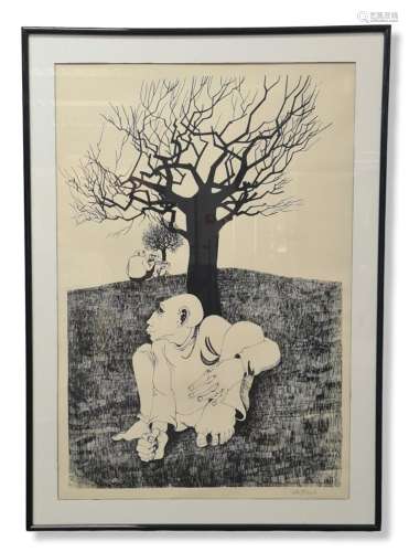 Jean-Pierre Felix (1938)., Hommes adossés à des arbres morts...