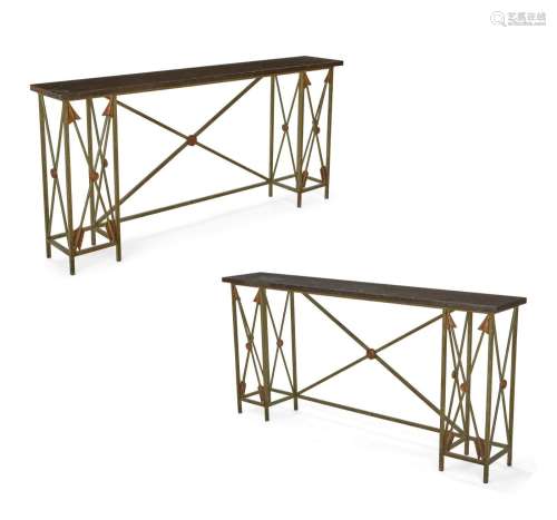 A pair of Neoclassical style iron console tables