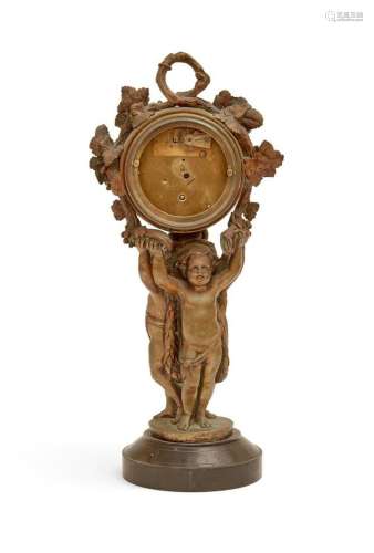 A French bronze figural mantel timepiece