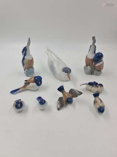 Lot de 9 figurines animalières en porcelaine Royal Copenhage...