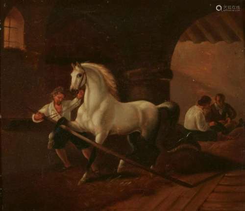 Continental School, Horse and groom in a stable