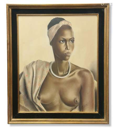 Emile HOUGARDY (1899-1981), Jeune africaine au ruban dans le...
